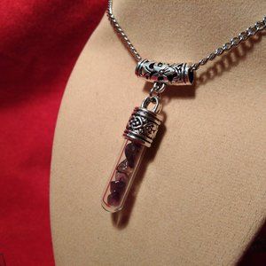 Tibetan Silver Necklace with Long Bail and Tumbled Amethyst